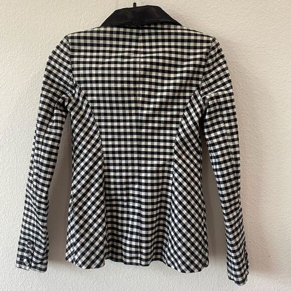 GUESS Black White Checkered Satin Collar Fitted Blazer Size 0 - Picture 5 of 9